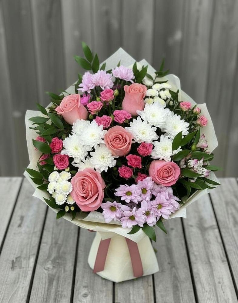 Букет цветов из: Альстромерии, Гвоздики, Розы и Хризантемы в Тюльган