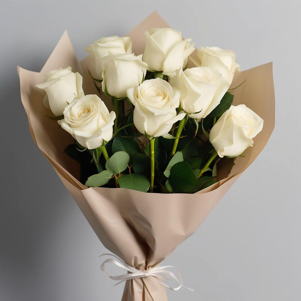 Букет 9 Белых роз Эдлесс Лав в Тюльган