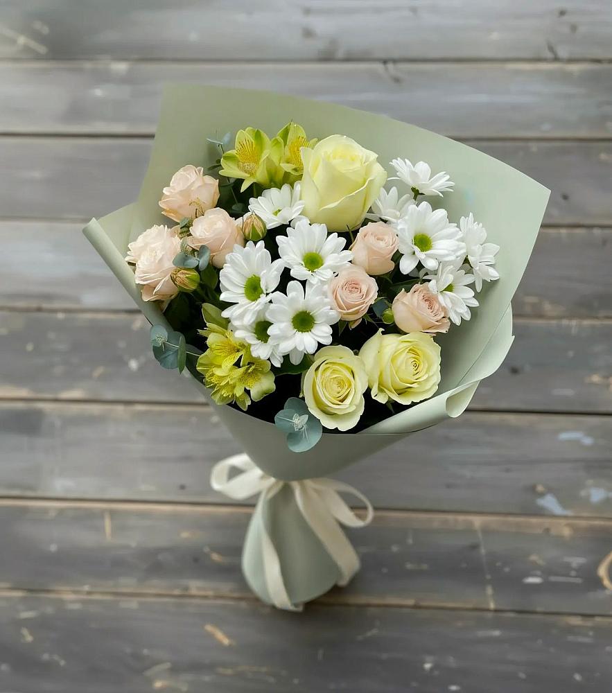 Букет цветов из: Альстромерии, Розы и Хризантемы в Тюльган