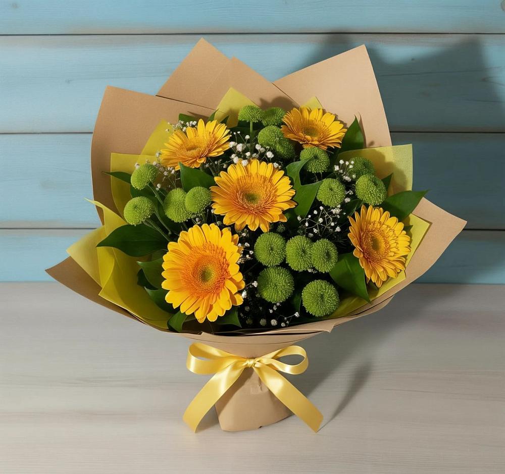 Букет цветов из: Герберы и Хризантемы в Тюльган