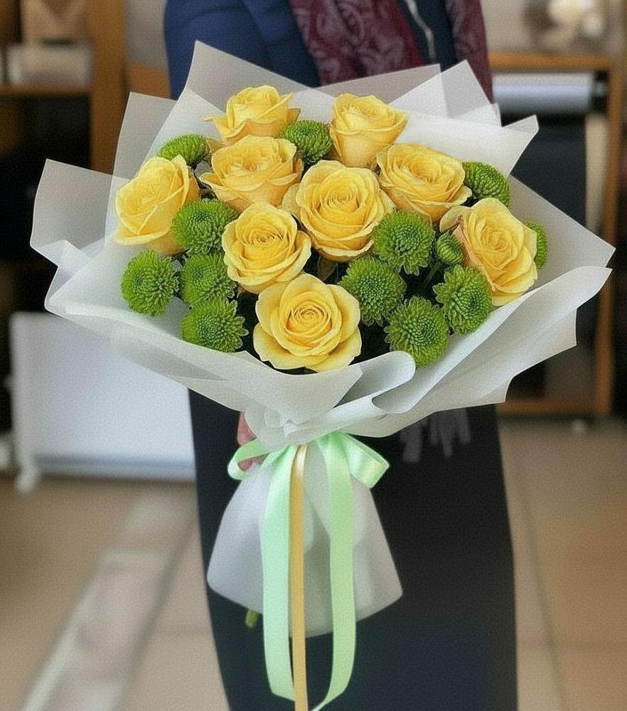 Букет цветов из: Хризантемы и Розы в Тюльган