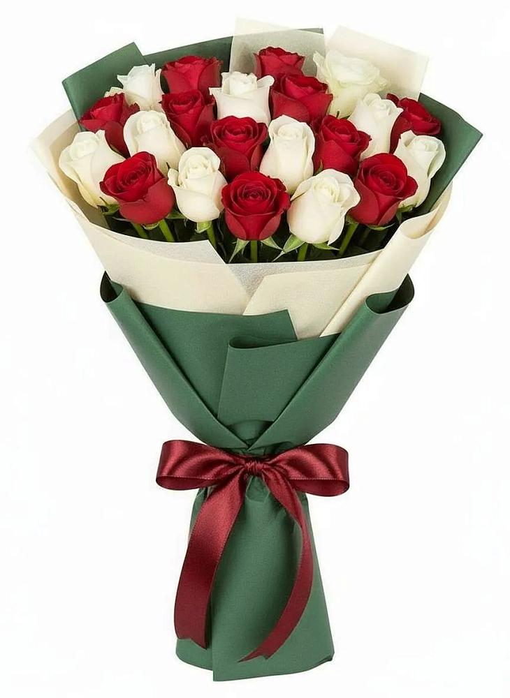 Букет Микс из красных и белых роз в Тюльган