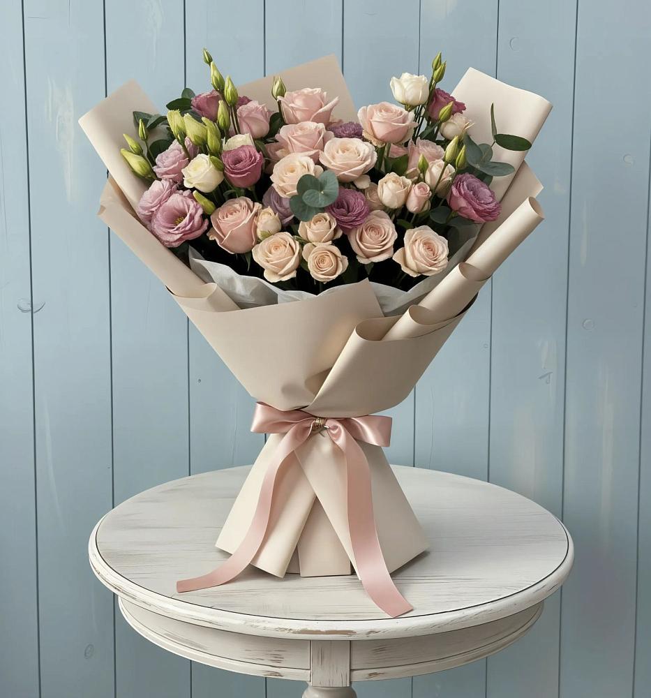 Букет цветов из: Розы и Лизиантусы в Тюльган