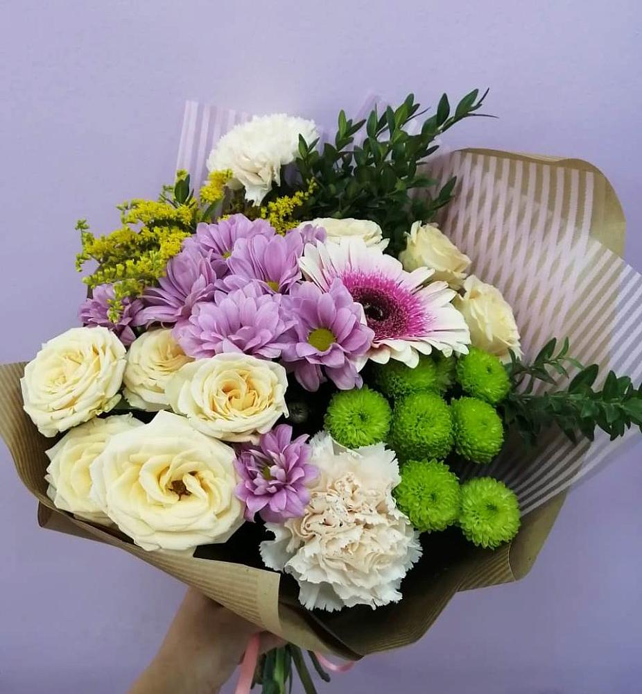 Букет цветов из: Хризантемы, Розы, Гвоздики и Герберы в Тюльган