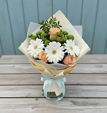 Букет цветов из:  Герберы, Розы и Хризантемы в Тюльган