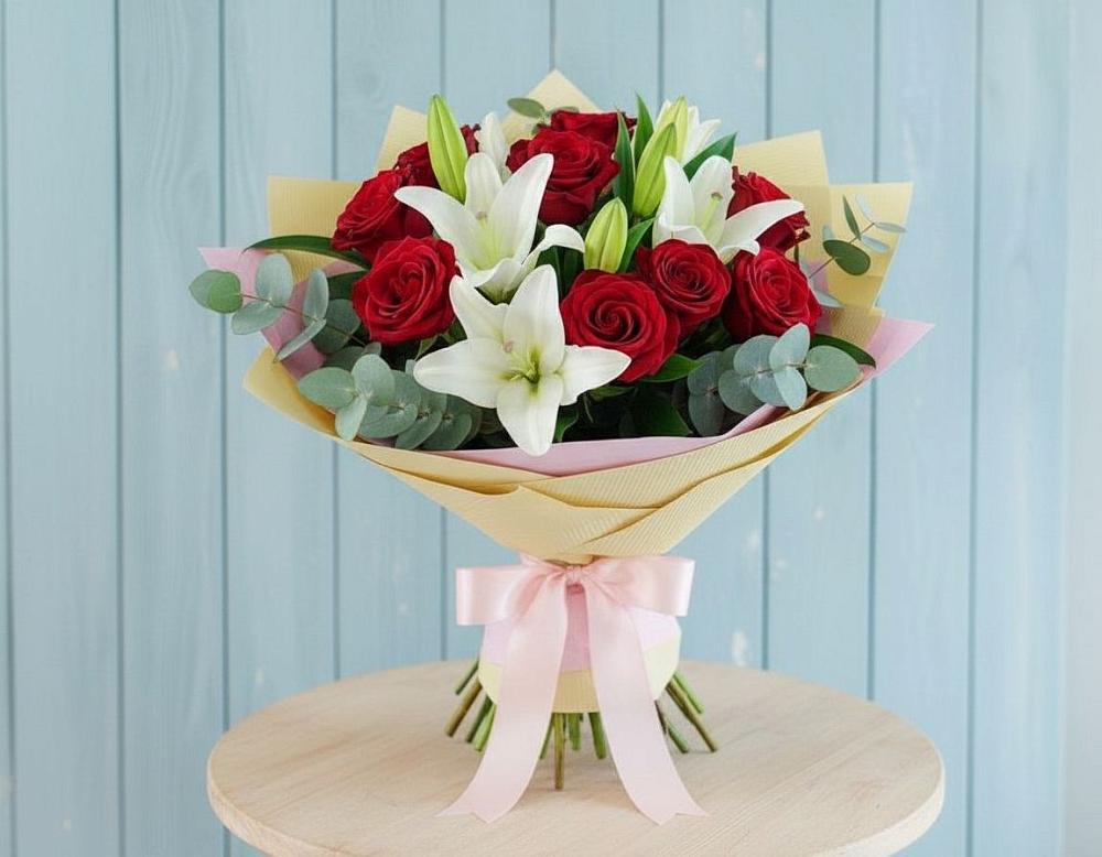 Букет цветов из: Лилии и Розы в Тюльган